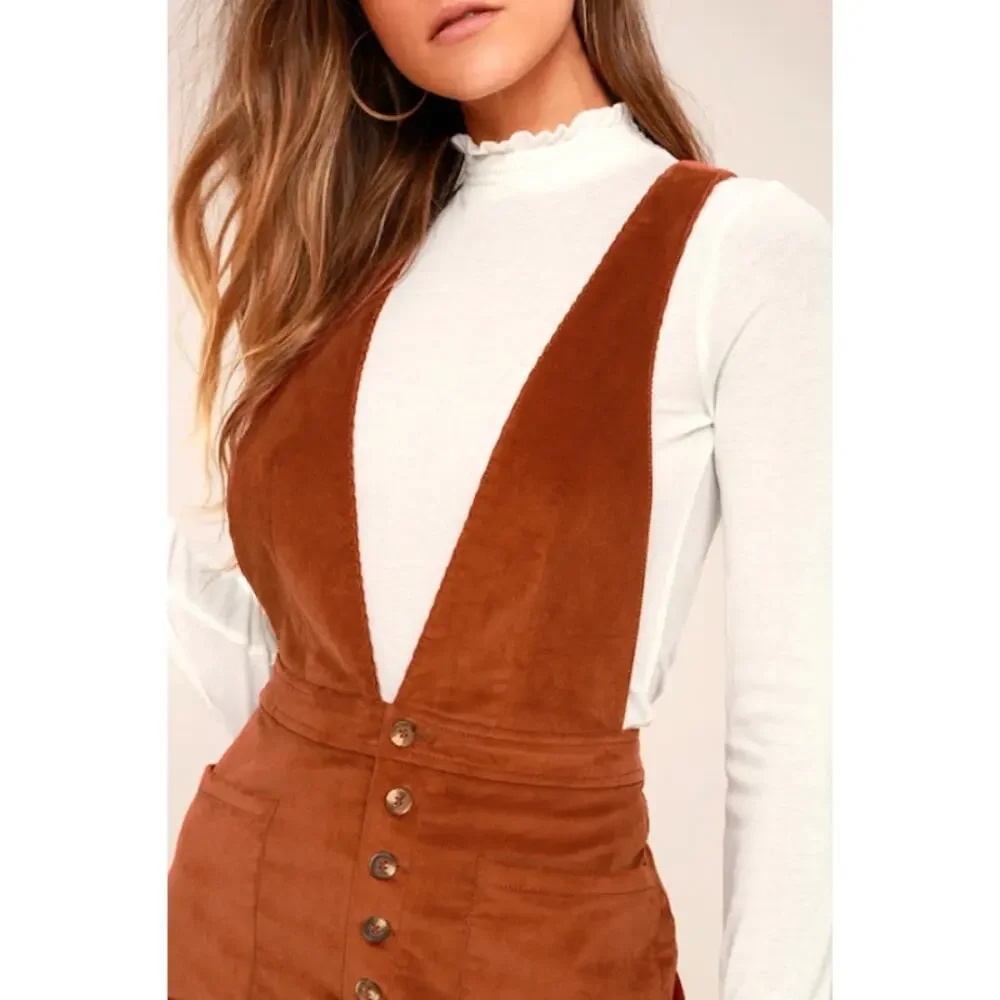 Free People Old School Love Corduroy Pinafore Mini Dress Plunge Sleeveless